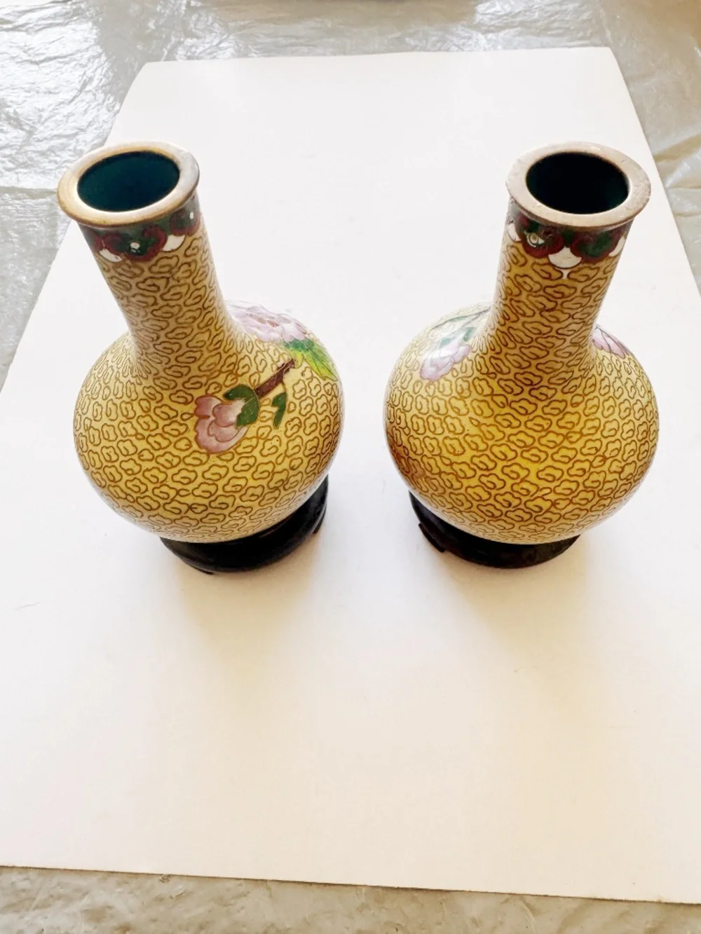 Vintage 1970s Chinese Cloisonne Brass Vases Pair 4